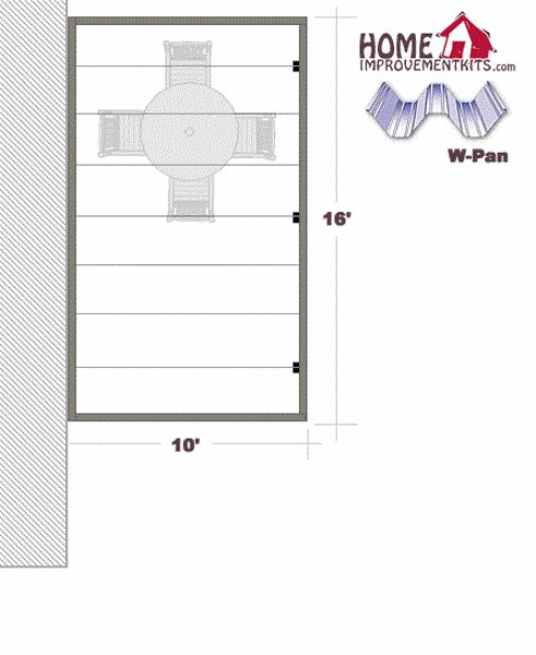 Picture of 10' x 16' Aluminum Patio Cover W-Pan roof style, 3 post, .025 pans