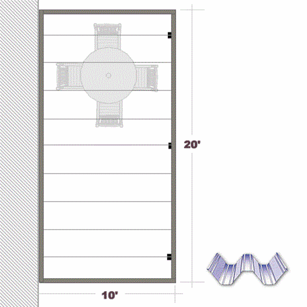 Picture of 10' x 20' Aluminum Patio Cover W-Pan roof style, 3 post, 025 pans