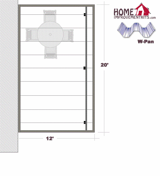 Picture of 12' x 20' Aluminum Patio Cover W-Pan roof style, 3 post .032 pans