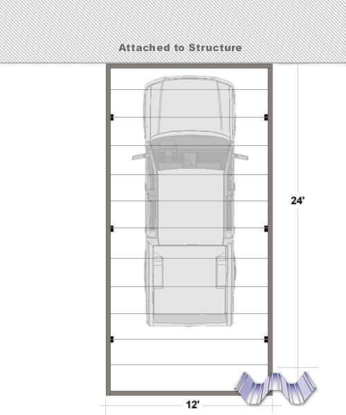 Picture of 24' x 12' Attached Aluminum Carport Cover W-Pan roof,  6 post, 032 pans