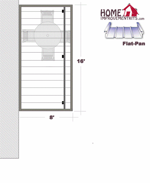 Picture of 8' x 16' Flat Pan Aluminum Patio Cover , 3 post, .023 pans 30#