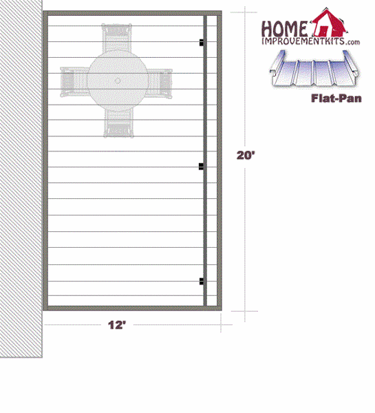 Picture of 12' x 20' Flat Pan Aluminum Patio Cover , 3 post, 1 back-set beam .030 pans 30#