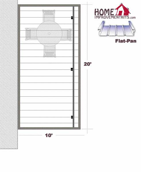 Picture of 10' x 20' Flat Pan Aluminum Patio Cover , 3 post, 1 back-set beam .030 pans 30#