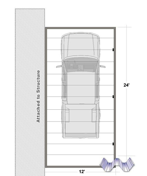 Picture of 12' x 24' Attached Aluminum Carport W-Pan, lean to (Shed roof) roof style, 4 post .032 pans