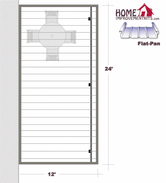 Picture of 12' x 24' Flat Pan Aluminum Patio Cover , 4 post, 1 back-set beam .030 pans 30#